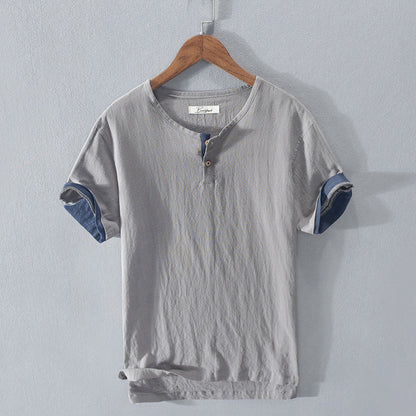 Men’s Henley Shirt - Lightweight Cotton - Short Sleeve - Button Placket Casual Fit