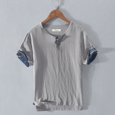 Men’s Henley Shirt - Lightweight Cotton - Short Sleeve - Button Placket Casual Fit