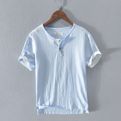 Men’s Henley Shirt - Lightweight Cotton - Short Sleeve - Button Placket Casual Fit