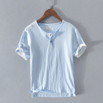 Men’s Henley Shirt - Lightweight Cotton - Short Sleeve - Button Placket Casual Fit