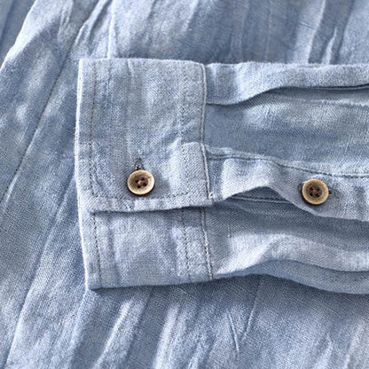 Men's Button-Up Shirt - Linen Blend - Mandarin Collar - Relaxed Fit - Long Sleeve