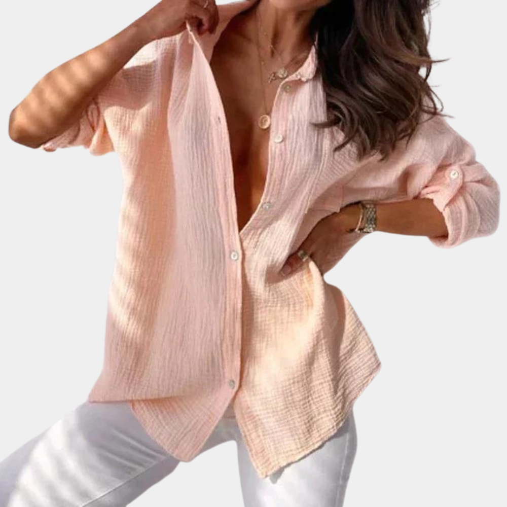 Women's Button-Up Shirt - Oversized Fit - Lightweight Cotton Linen - Long Sleeve Casual Wear