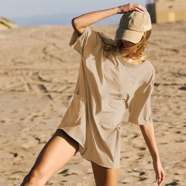 Women's Oversized Romper - Soft Cotton Blend - Elbow Sleeve - Casual Relaxed Fit