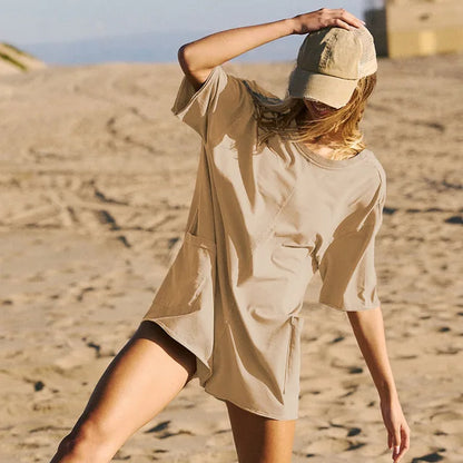 Women's Oversized Romper - Soft Cotton Blend - Elbow Sleeve - Casual Relaxed Fit