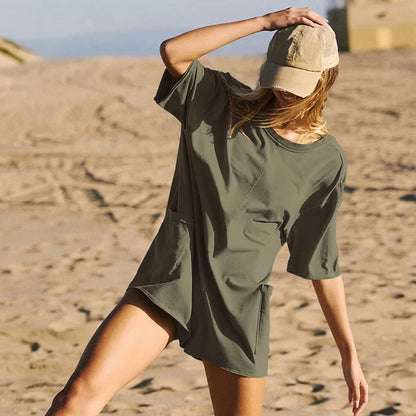 Women's Oversized Romper - Soft Cotton Blend - Elbow Sleeve - Casual Relaxed Fit