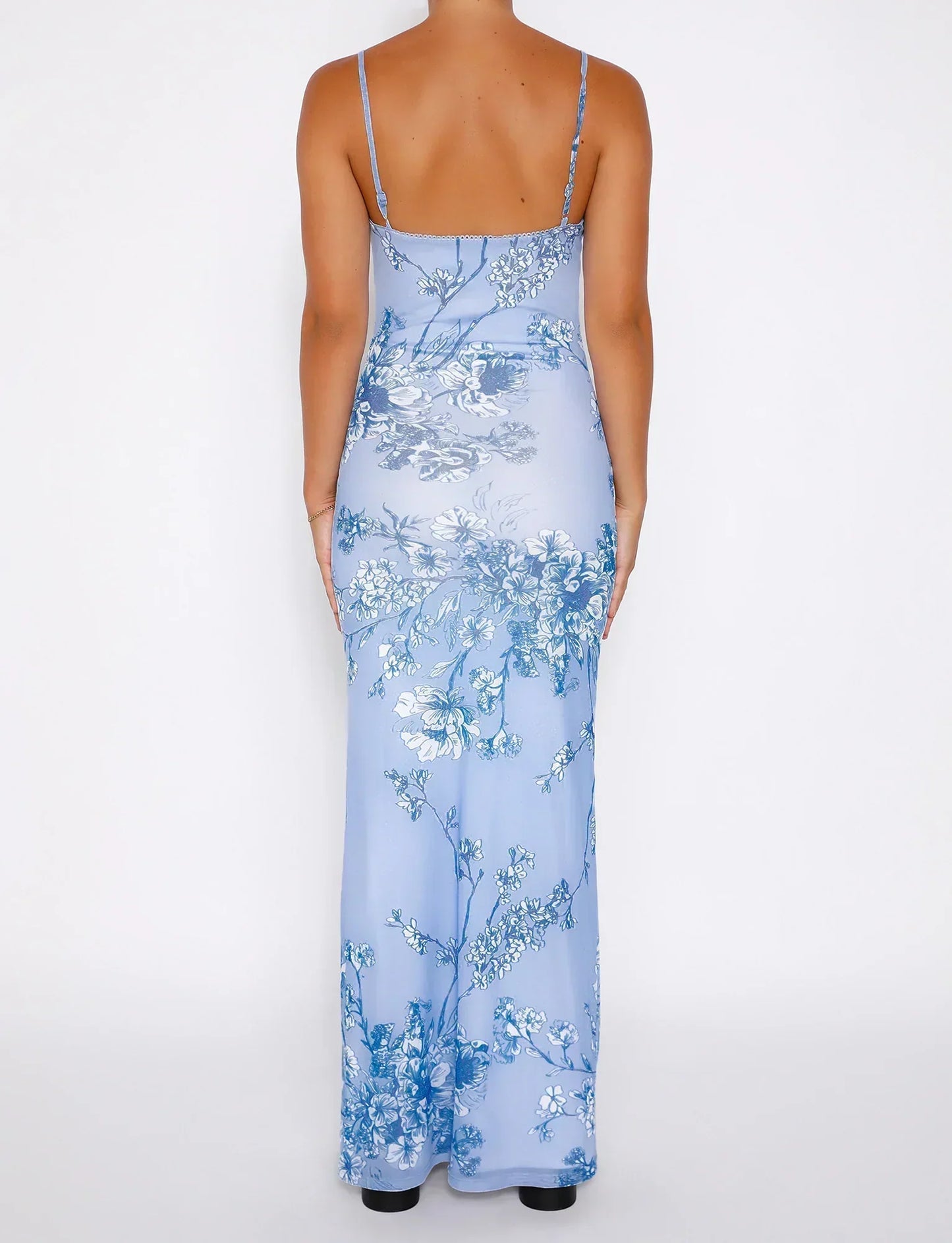 Women’s Lace Dress – Slim Fit – Spaghetti Straps – Floral Embellished – Ruched Bodice