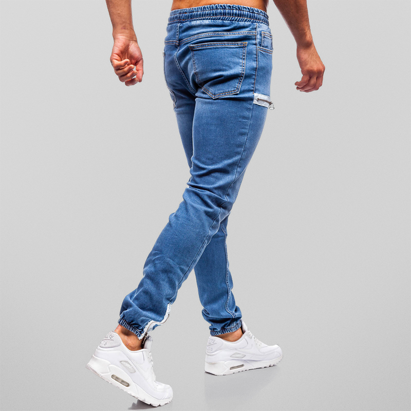 Men’s Jogger Jeans - Tapered Fit - Stretch Denim - Elastic Waist - Zipper Pockets