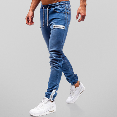 Men’s Jogger Jeans - Tapered Fit - Stretch Denim - Elastic Waist - Zipper Pockets