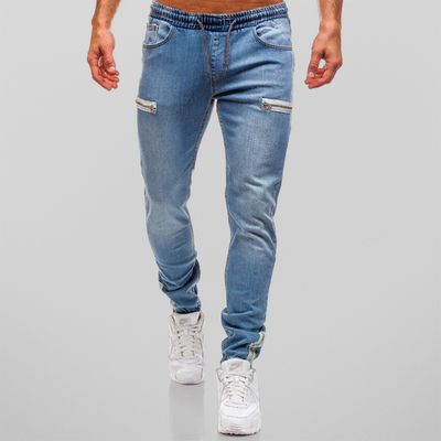 Men’s Jogger Jeans - Tapered Fit - Stretch Denim - Elastic Waist - Zipper Pockets