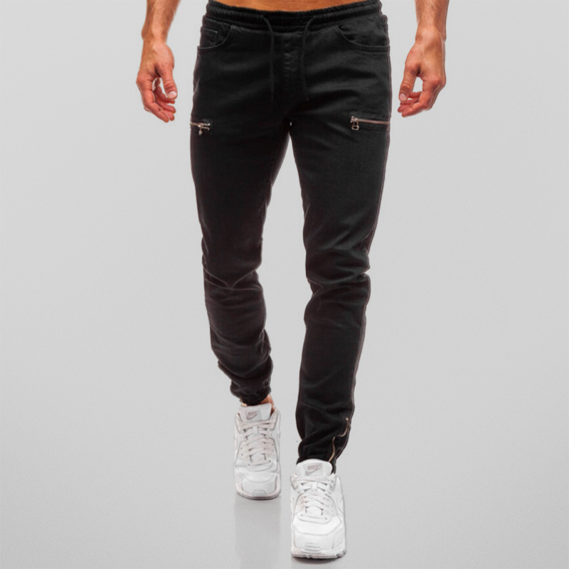 Men’s Jogger Jeans - Tapered Fit - Stretch Denim - Elastic Waist - Zipper Pockets