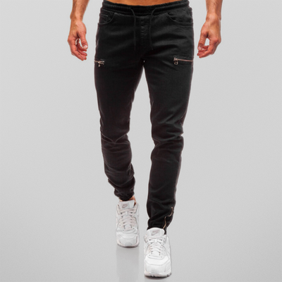 Men’s Jogger Jeans - Tapered Fit - Stretch Denim - Elastic Waist - Zipper Pockets