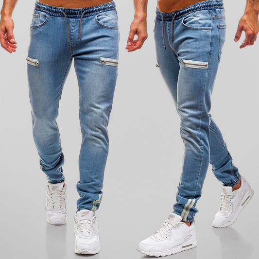 Men’s Jogger Jeans - Tapered Fit - Stretch Denim - Elastic Waist - Zipper Pockets