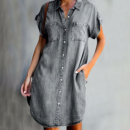 Women’s Shirt Dress – Relaxed Fit – Button-Down Front – Breathable Natural Fibers