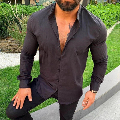 Men’s Button-Up Shirt – Slim Fit – Natural Fibers – Long Sleeve Smart Casual