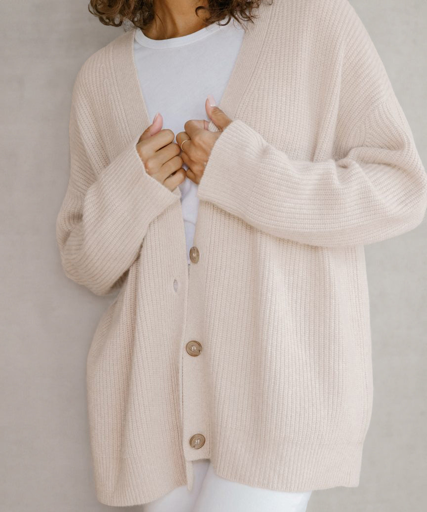 Women’s Cardigan – Oversized Fit – Soft Knit – Ribbed – V-Neck Button Front