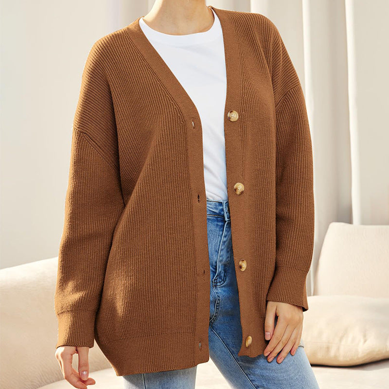 Women’s Cardigan – Oversized Fit – Soft Knit – Ribbed – V-Neck Button Front