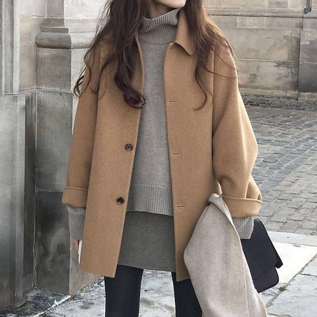 Cozy button closure coat for women