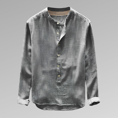 Men’s Long Sleeve Shirt – Relaxed Fit – Mandarin Collar – Half Button – Breathable Blend
