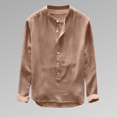 Men’s Long Sleeve Shirt – Relaxed Fit – Mandarin Collar – Half Button – Breathable Blend
