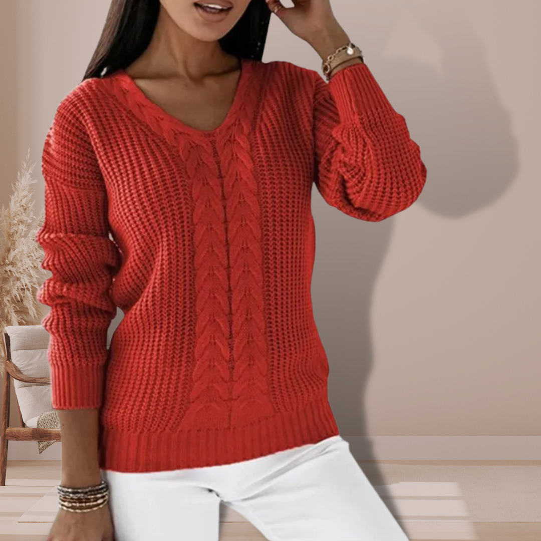 V-neck knitted pullover for women