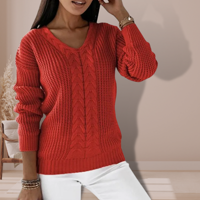 V-neck knitted pullover for women