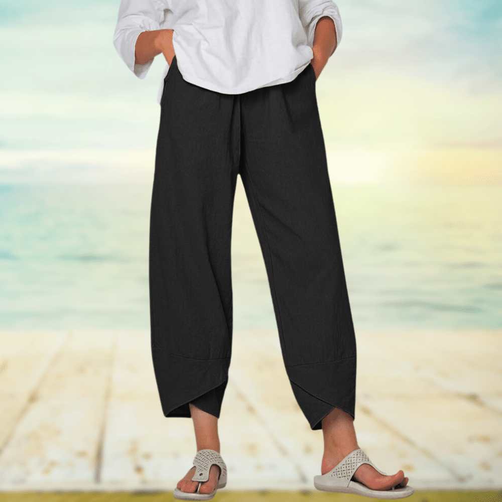 Women’s Wide Leg Trousers – Relaxed Fit – Breathable Blend – Pleated Front – Full Length