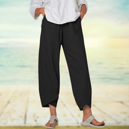 Women’s Wide Leg Trousers – Relaxed Fit – Breathable Blend – Pleated Front – Full Length