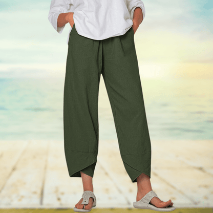 Women’s Wide Leg Trousers – Relaxed Fit – Breathable Blend – Pleated Front – Full Length