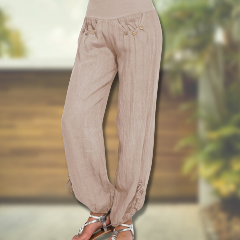 Women’s Trousers – High Waist – Relaxed Fit – Breathable Blend – Adjustable Hem