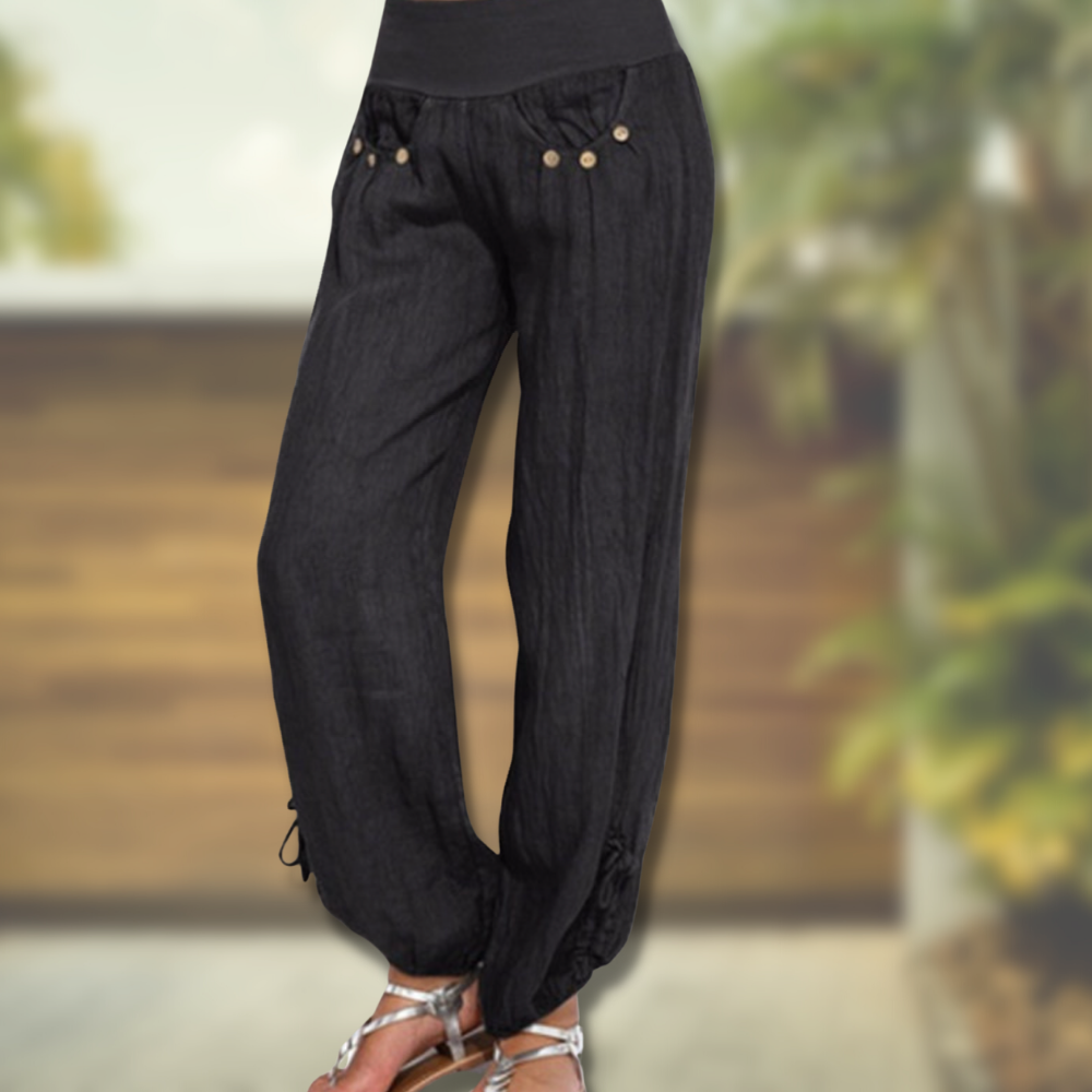 Women’s Trousers – High Waist – Relaxed Fit – Breathable Blend – Adjustable Hem
