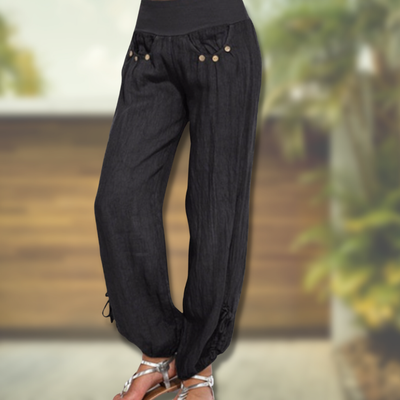 Women’s Trousers – High Waist – Relaxed Fit – Breathable Blend – Adjustable Hem