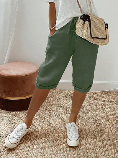 Women's Capri Trousers - Elastic Waist Drawstring - Relaxed Fit - Casual Lightweight