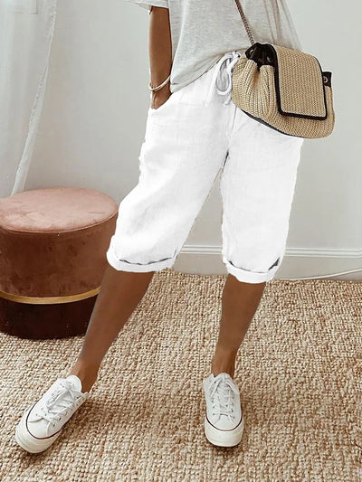 Women's Capri Trousers - Elastic Waist Drawstring - Relaxed Fit - Casual Lightweight
