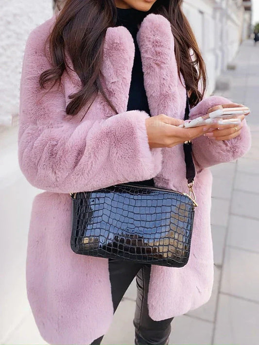 Women’s Teddy Coat – Oversized Fit – Plush Faux Fur – Mid-Length Minimalist Style