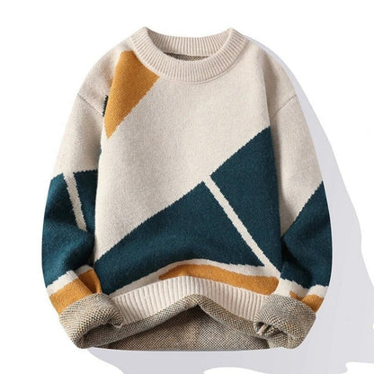 Men’s Knitted Sweater - Thick Warm Fabric - Long Sleeve - Round Neck - Stylish Casual Wear