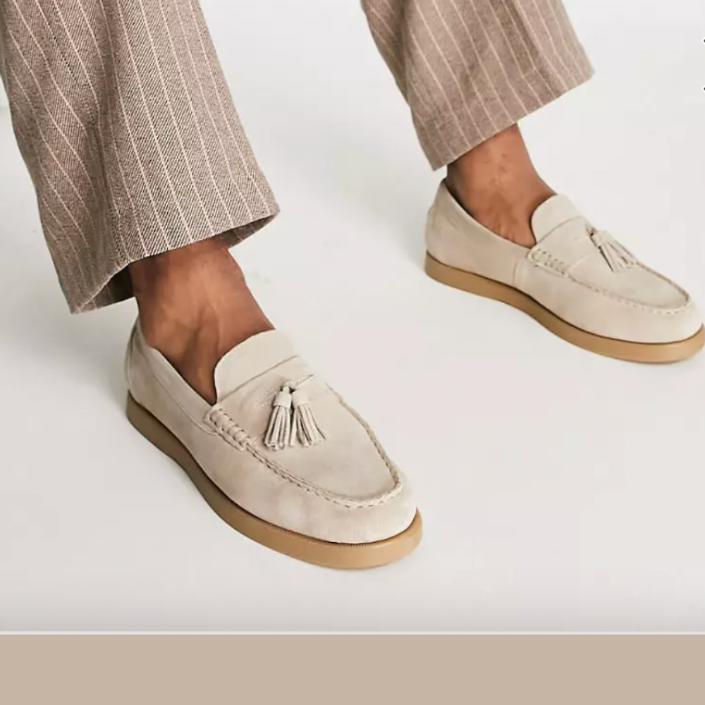 Men’s Loafers – Tailored Fit – Suede Feel – Tassel Slip-On – Moccasin Stitching