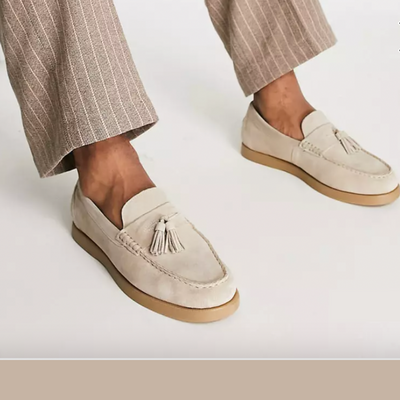 Men’s Loafers – Tailored Fit – Suede Feel – Tassel Slip-On – Moccasin Stitching