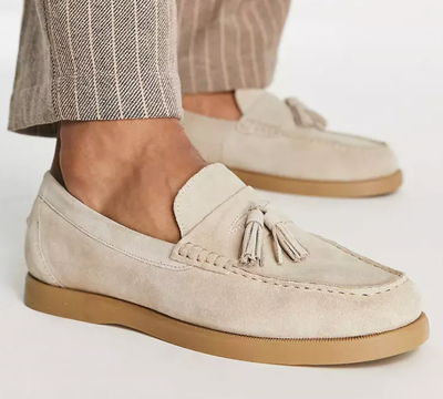 Men’s Loafers – Tailored Fit – Suede Feel – Tassel Slip-On – Moccasin Stitching