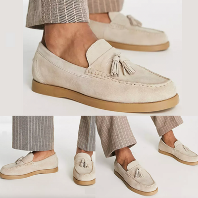 Men’s Loafers – Tailored Fit – Suede Feel – Tassel Slip-On – Moccasin Stitching