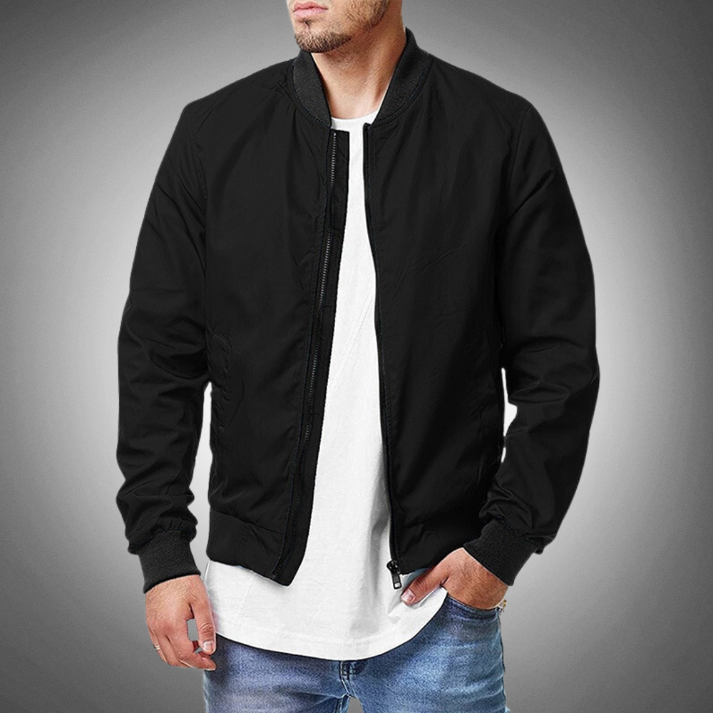 Men's sporty baseball jacket with standing collar and zipper