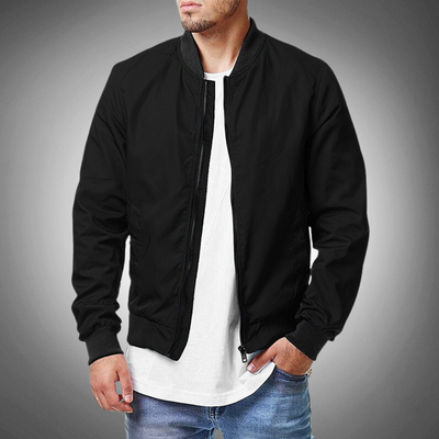 Men's sporty baseball jacket with standing collar and zipper