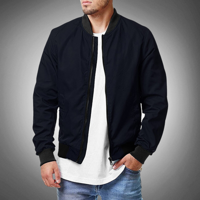 Men's sporty baseball jacket with standing collar and zipper