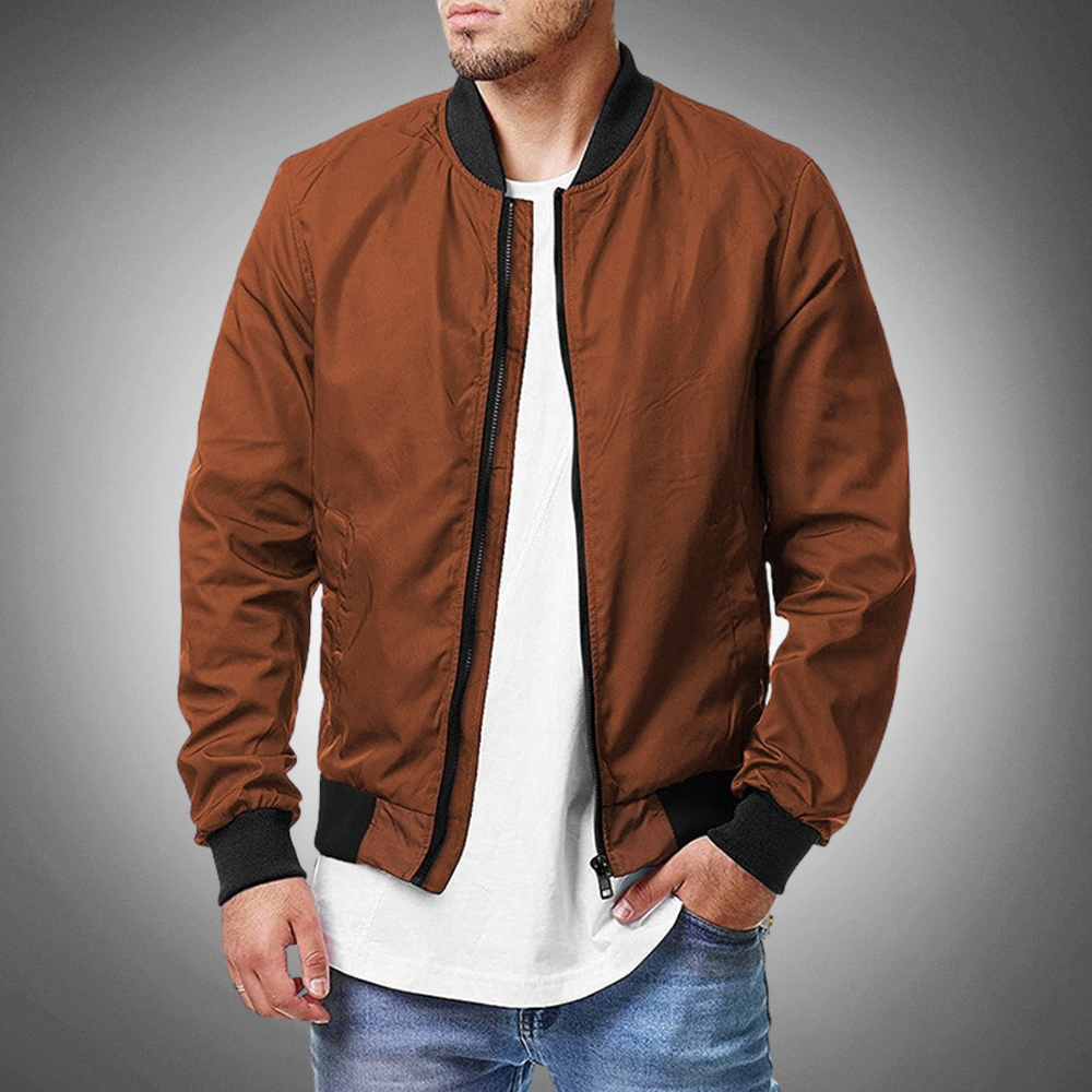 Men's sporty baseball jacket with standing collar and zipper
