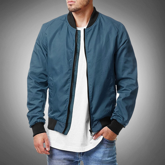 Men's sporty baseball jacket with standing collar and zipper