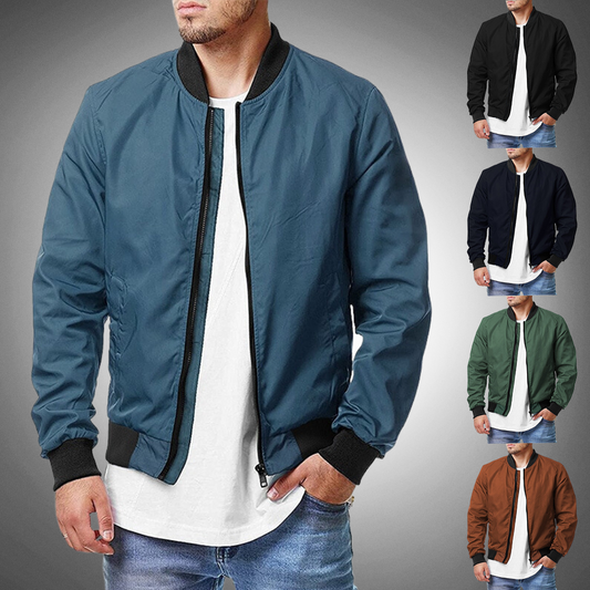 Men's sporty baseball jacket with standing collar and zipper