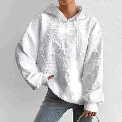 Women's white long sleeve sweater with hood