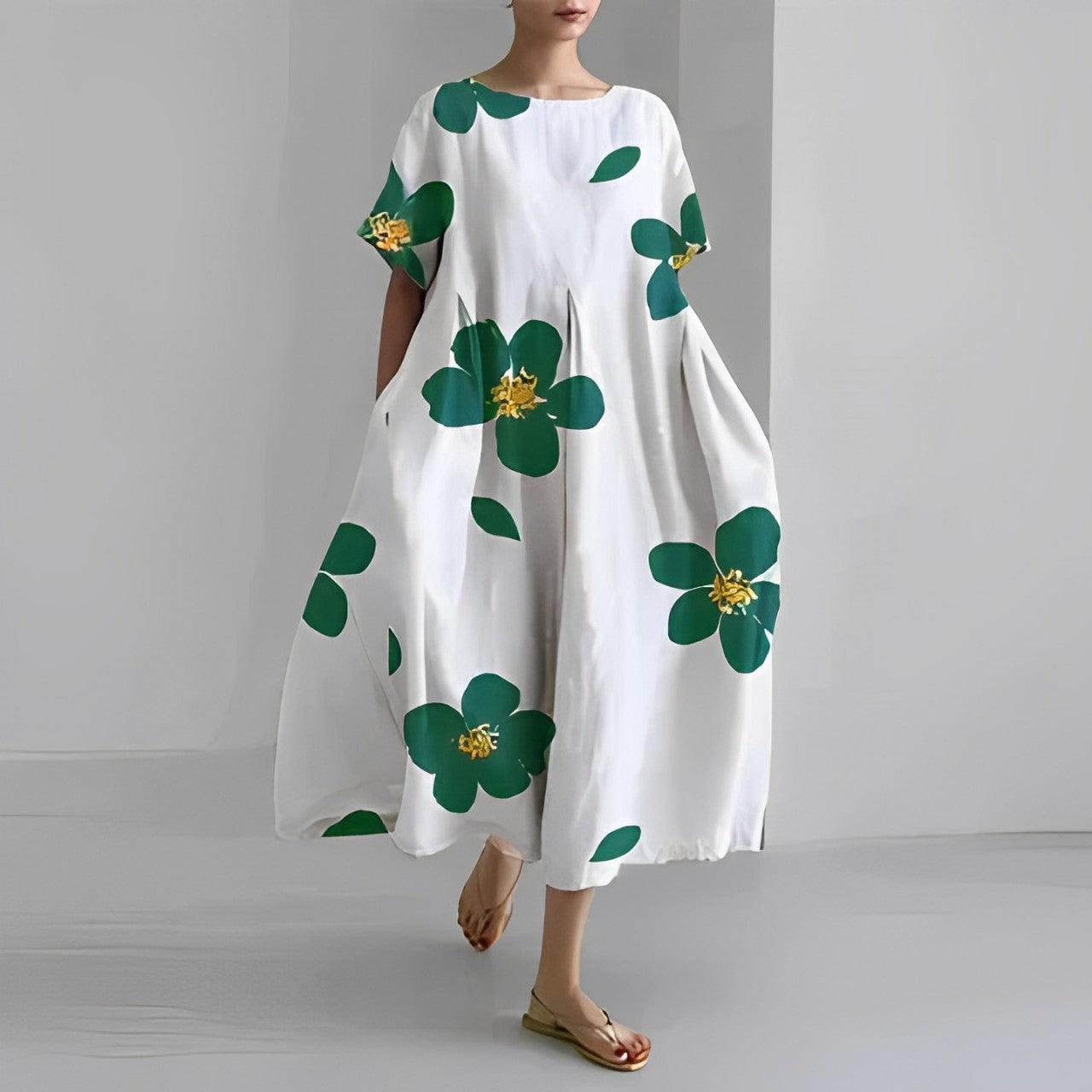 Women's Boho Floral Print Casual Loose Swing Dress