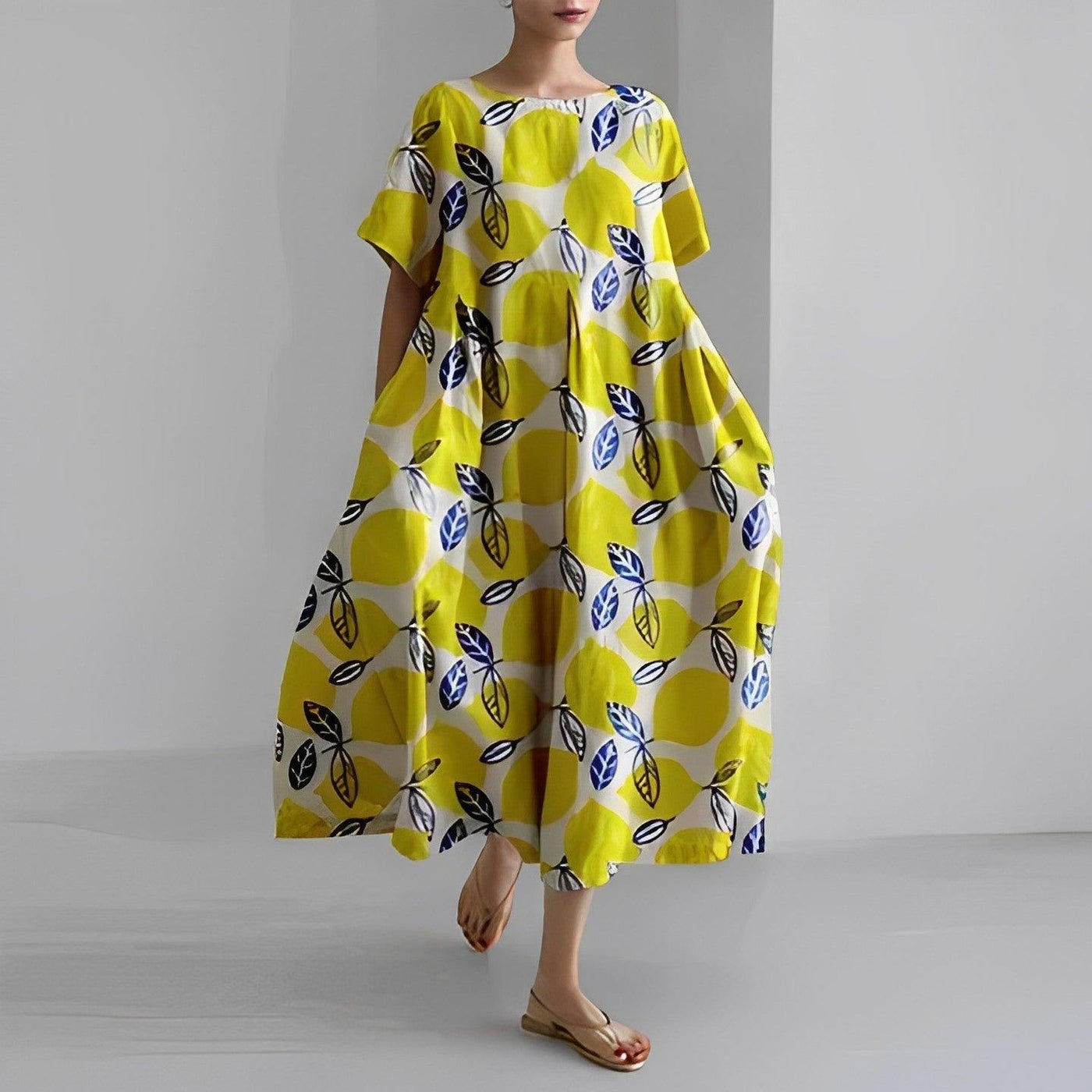 Women's Boho Floral Print Casual Loose Swing Dress