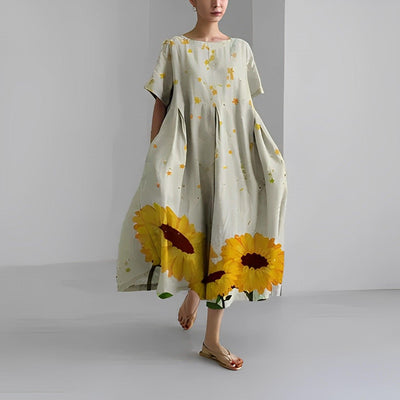 Women's Boho Floral Print Casual Loose Swing Dress