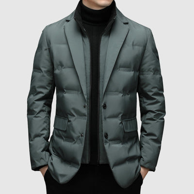 Men’s Padded Jacket – Slim Fit – Quilted Blazer Style – Hip Length – Lapel Collar